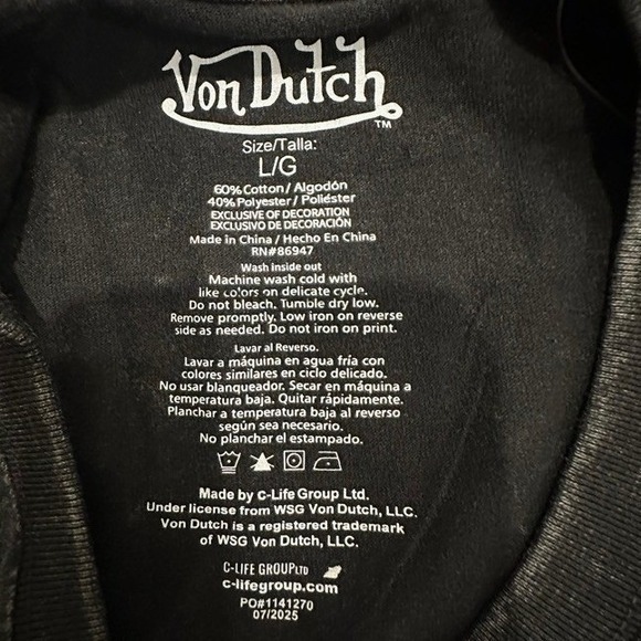 Von Dutch Graphic T-Shirt "Tiger, Snake, Wings" Black Rhinestone Adult Large - Picture 3 of 6